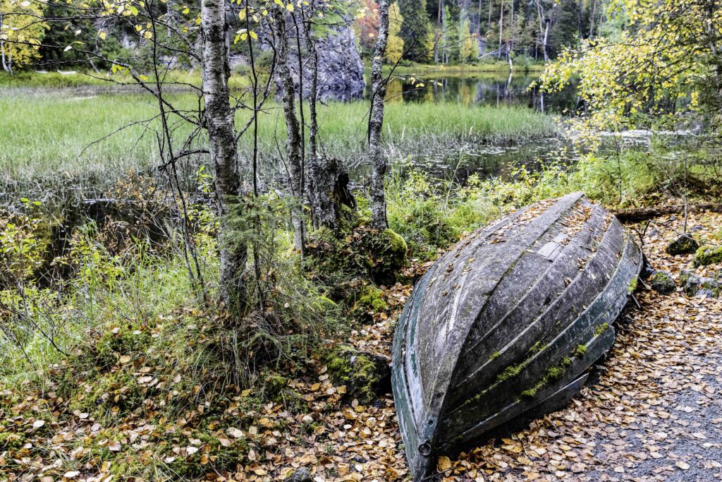 Boot umgedreht an Land verwittert.